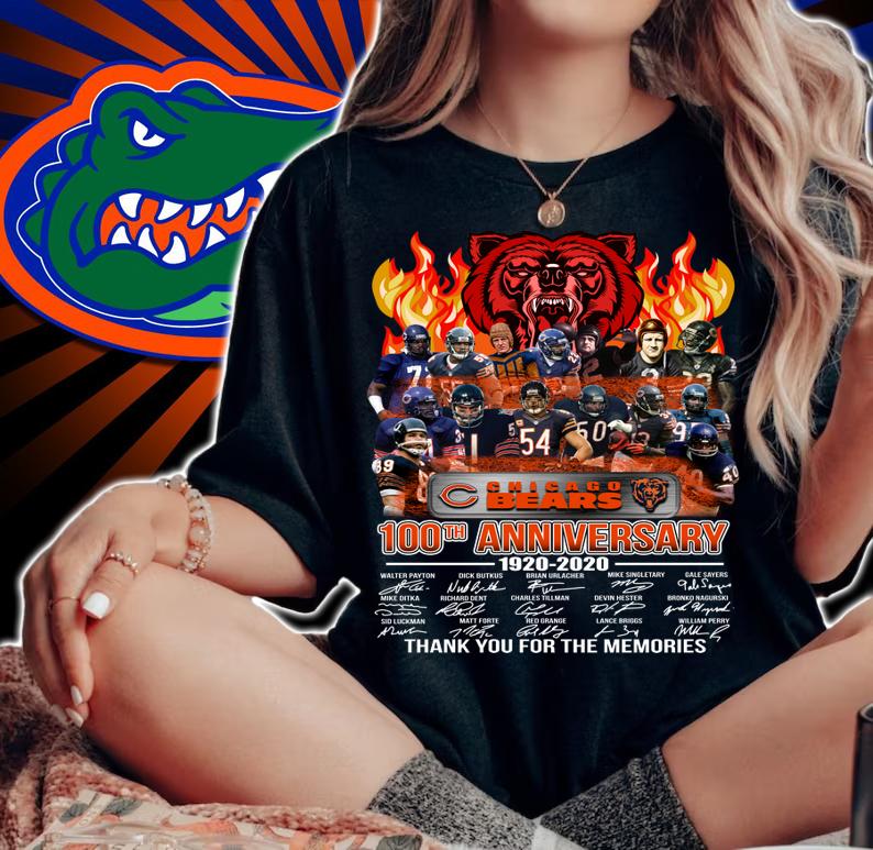 NFL Chicago Bears 100th Anniversary 1920-2020 Signatures t-shirt woman shirt