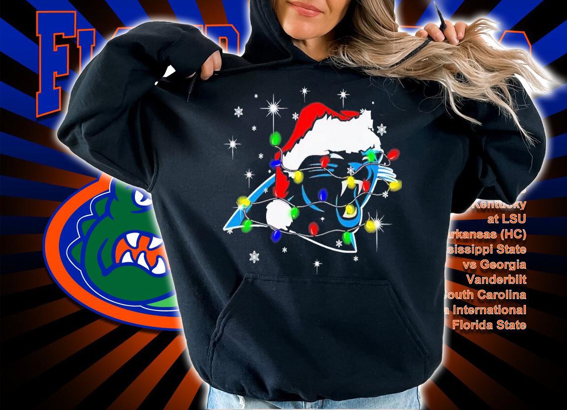 Carolina Panthers Santa hat Christmas shirt t-shirt hoodie