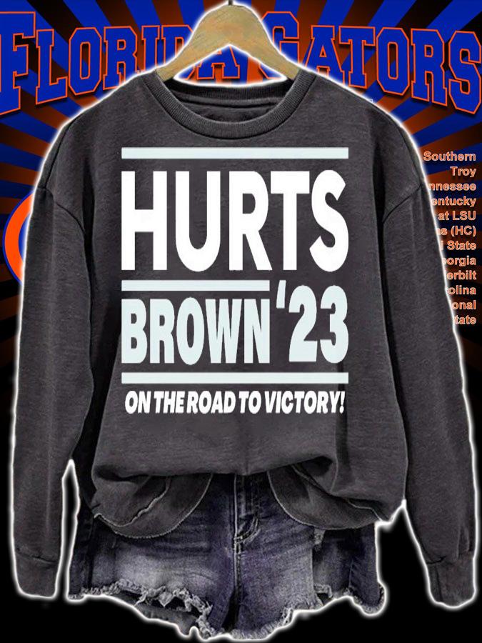 Hurts - Brown '23 on the road to victory shirt t-shirt sweatshirt