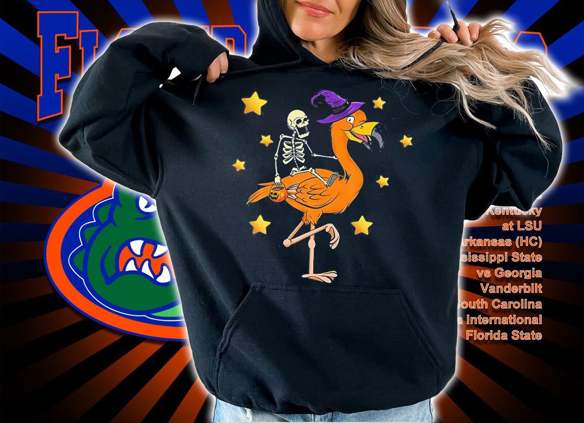 Skeleton Riding Flamingo Funny Halloween 2021 T-Shirt hoodie