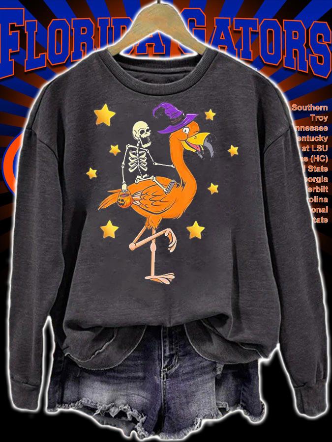 Skeleton Riding Flamingo Funny Halloween 2021 T-Shirt sweatshirt