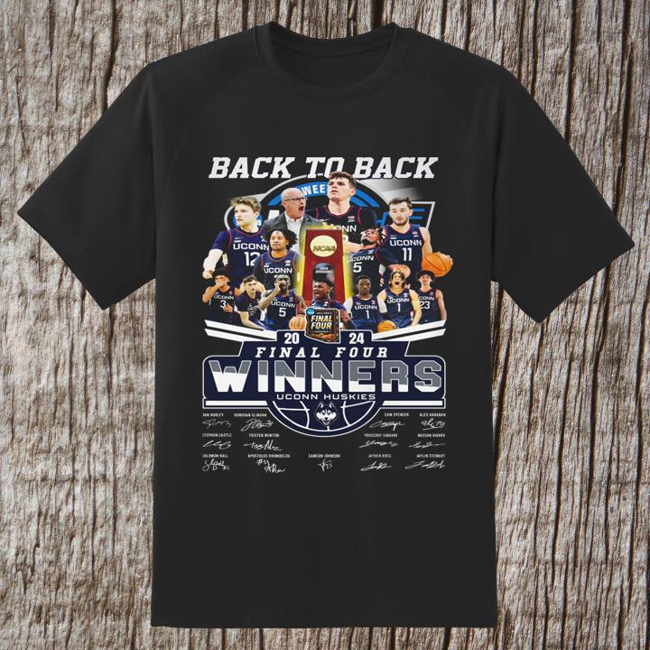 Uconn Huskies Final Four Winner 2024 Back To Back Signatures T-Shirt