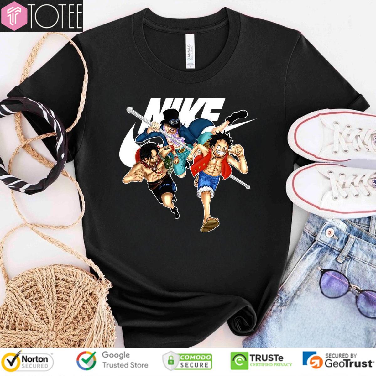 One Piece Luffy Ace Sabo Brotherhood Parody Nike Logo T-Shirt