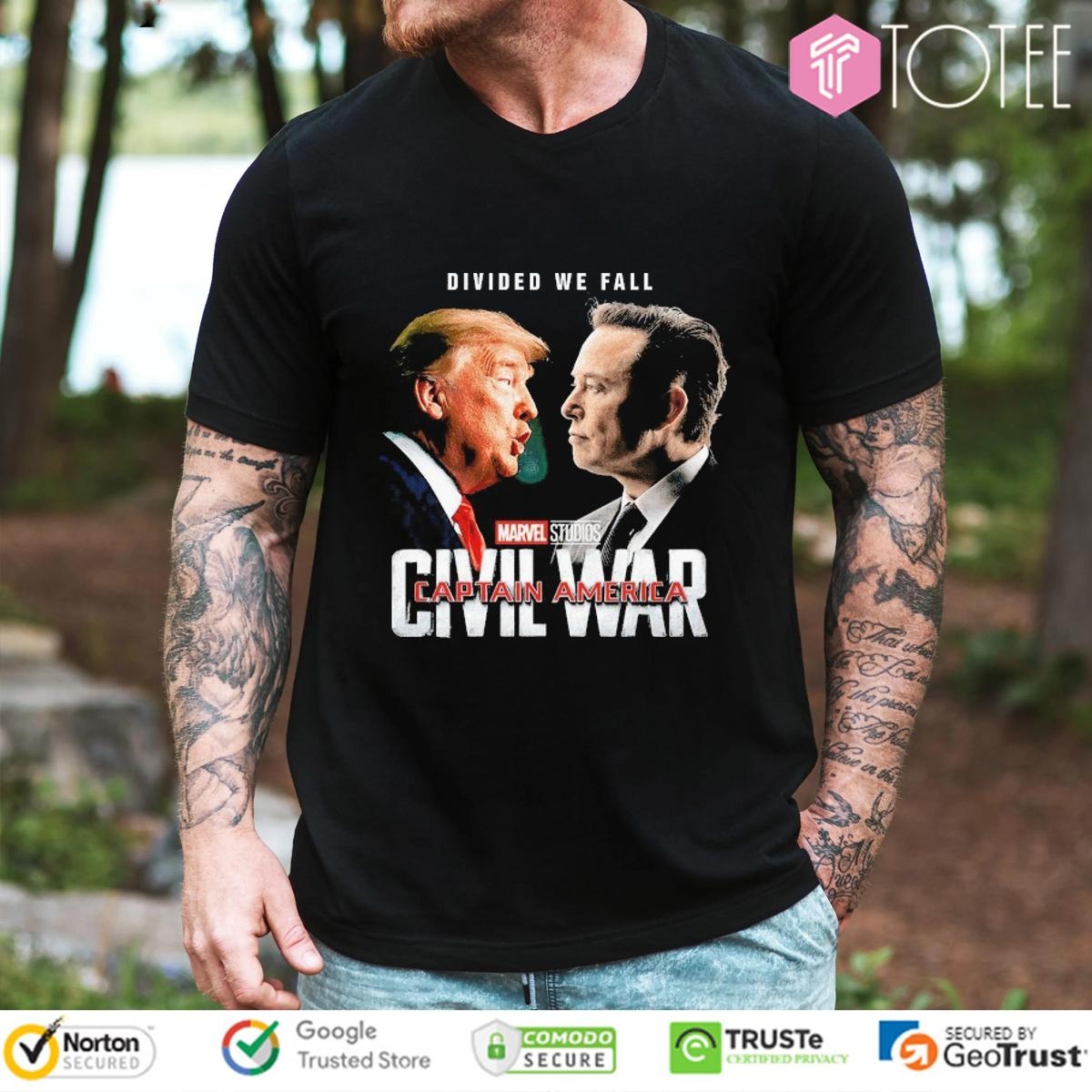 Trump Vs Elon Musk Civil Wars Divided We Fall T-shirt