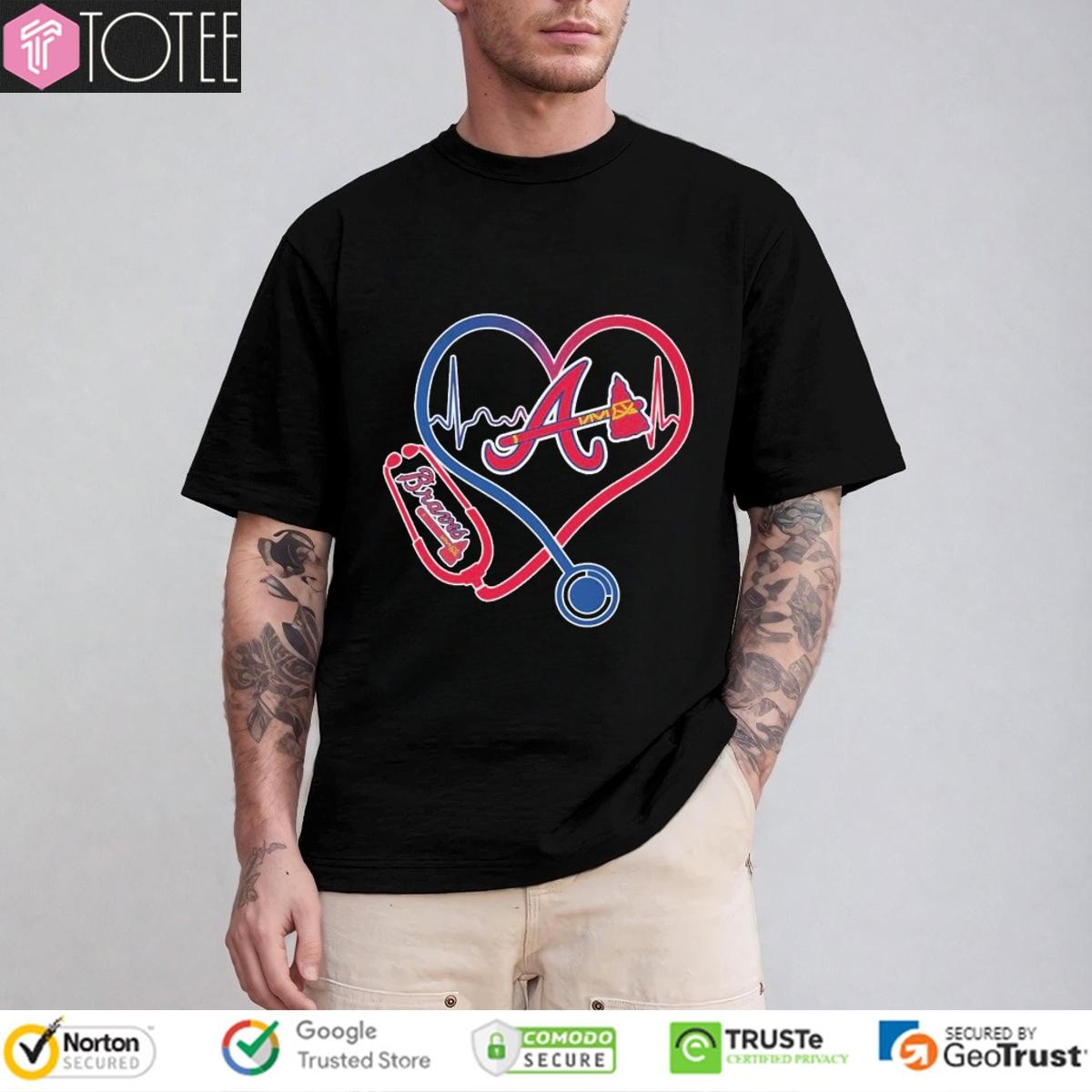 Stethoscope Heartbeat Nurse Atlanta Braves Baseball T-shirt