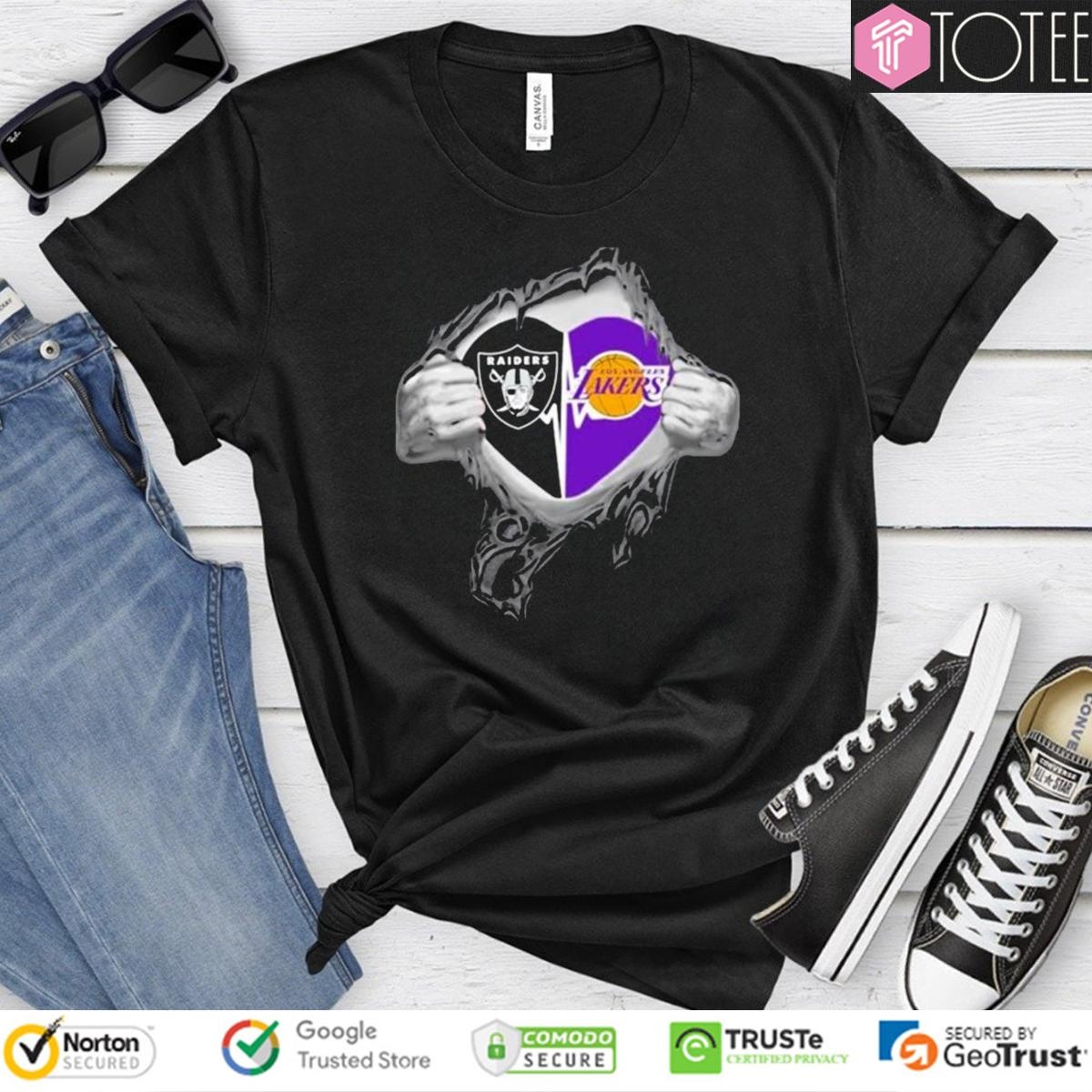 Blood Inside Me Las Vegas Raiders Los Angeles Lakers Heartbeat T-shirt