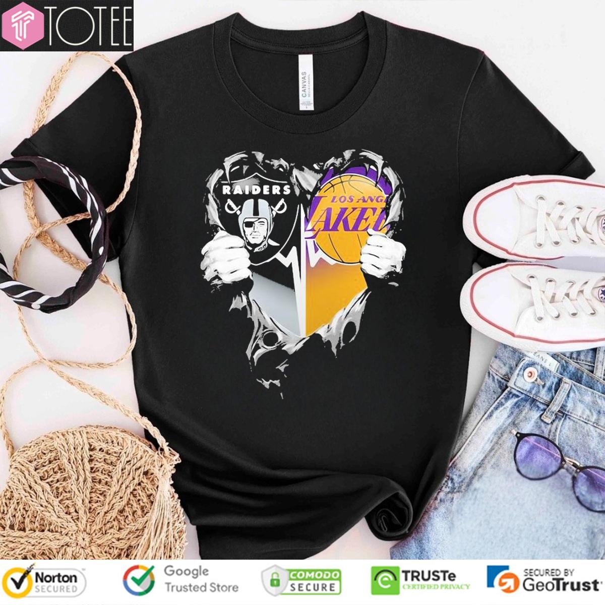 Inside Me Raiders And Lakers Heartbeat T-shirt