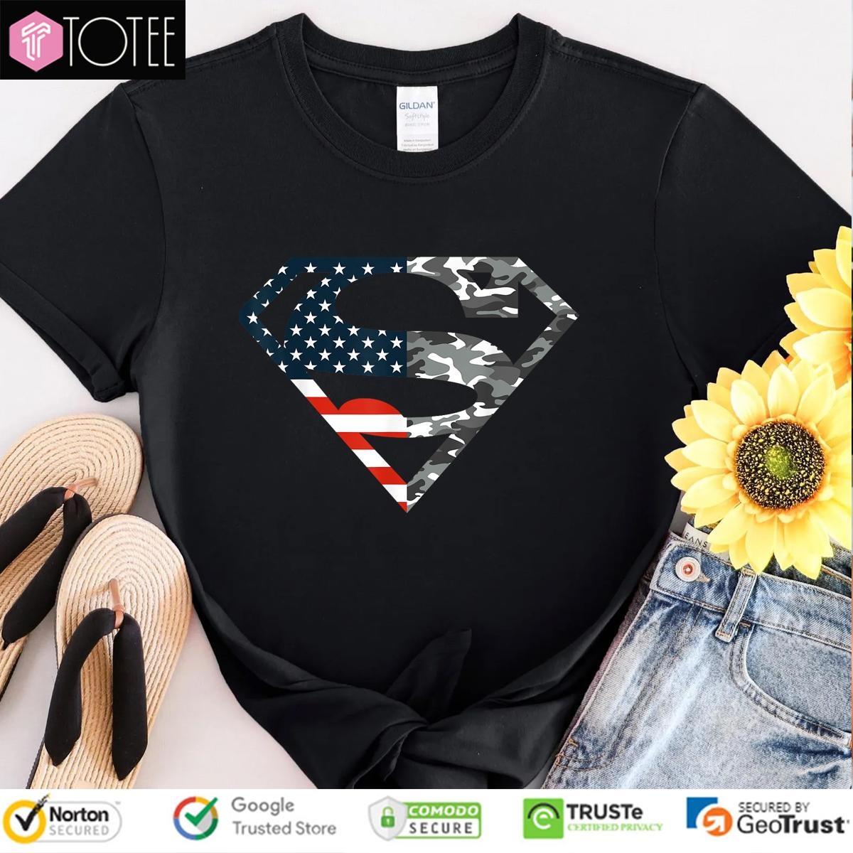 Superman Camo Logo American Flag 4Th Of July T-shirt