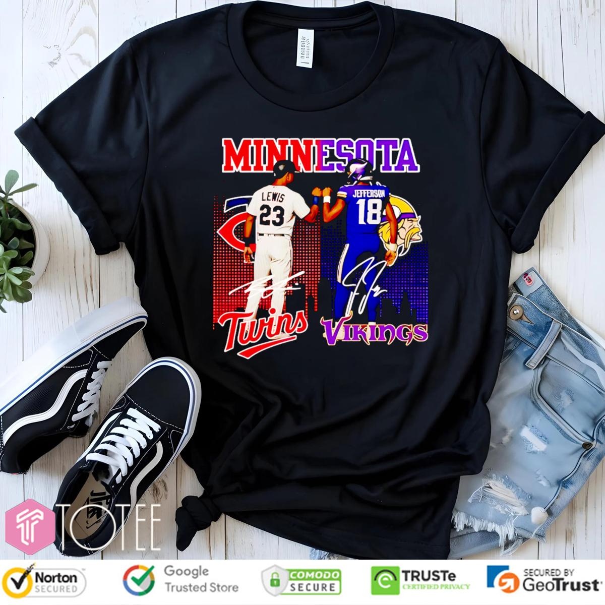 Minnesota Sports Teams Twins And Vikings Lewis And Jefferson Signatures T-shirt