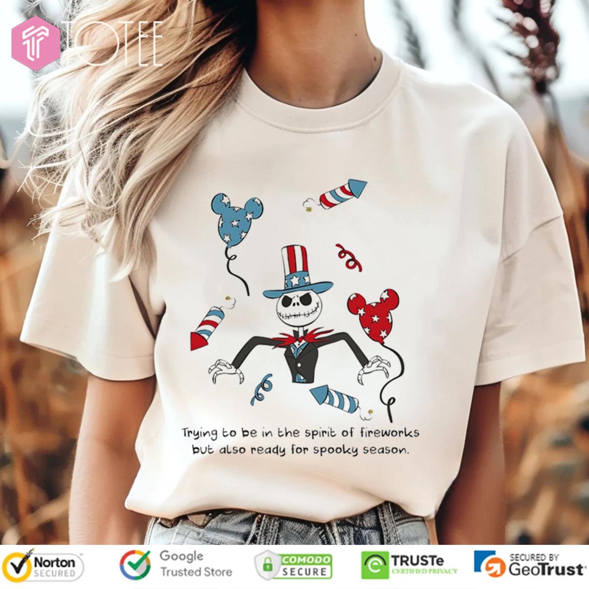 Jack Skellington Trying To Be In The Spirit Of Fireworks T-shirt